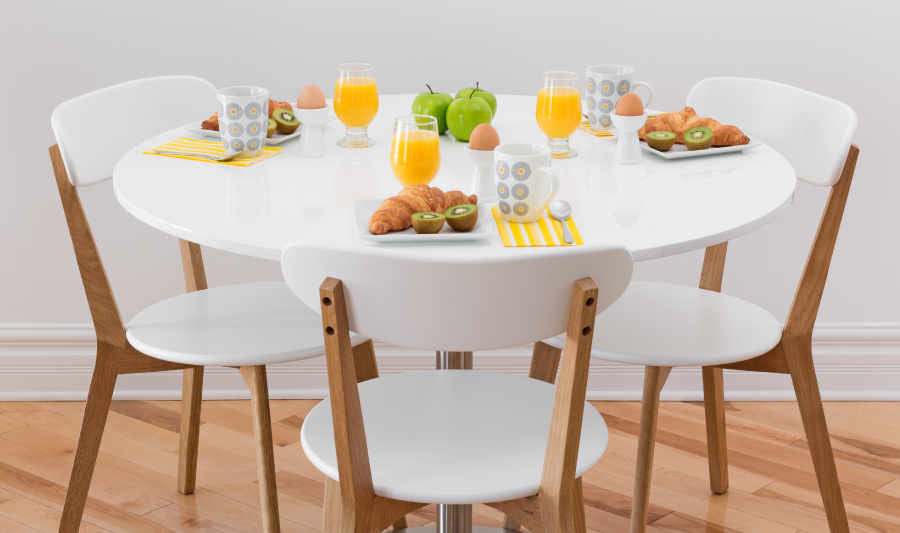 tipos de iluminacion de comedor - Desayuno sobre mesa de comedor redonda